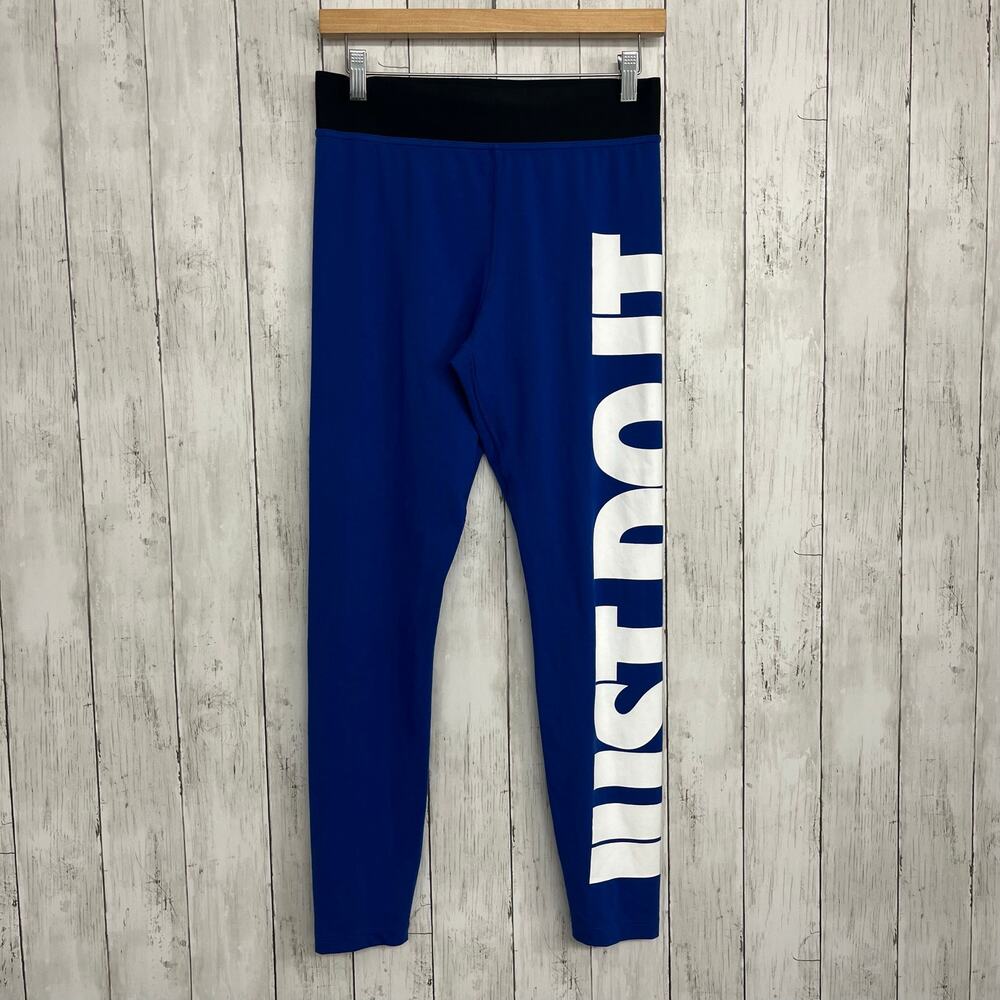 Nike Blue Performance Pants Women's Medium Leg Swoosh Logo Workout Leggings